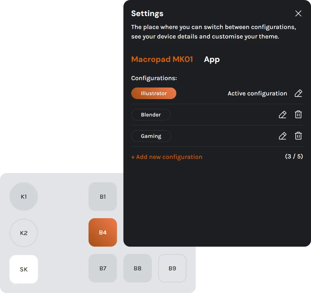 Master Configurator Settings Panel