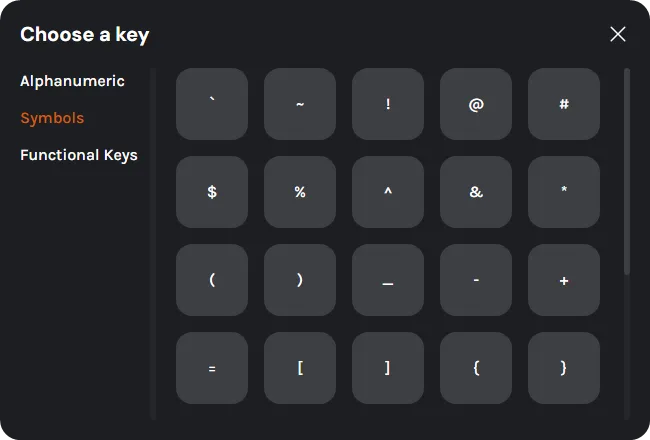 KeyForge Master, Actions Forge, choose a key panel