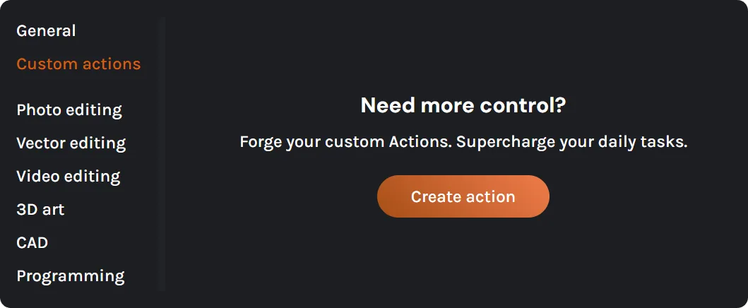 Master configurator actions panel