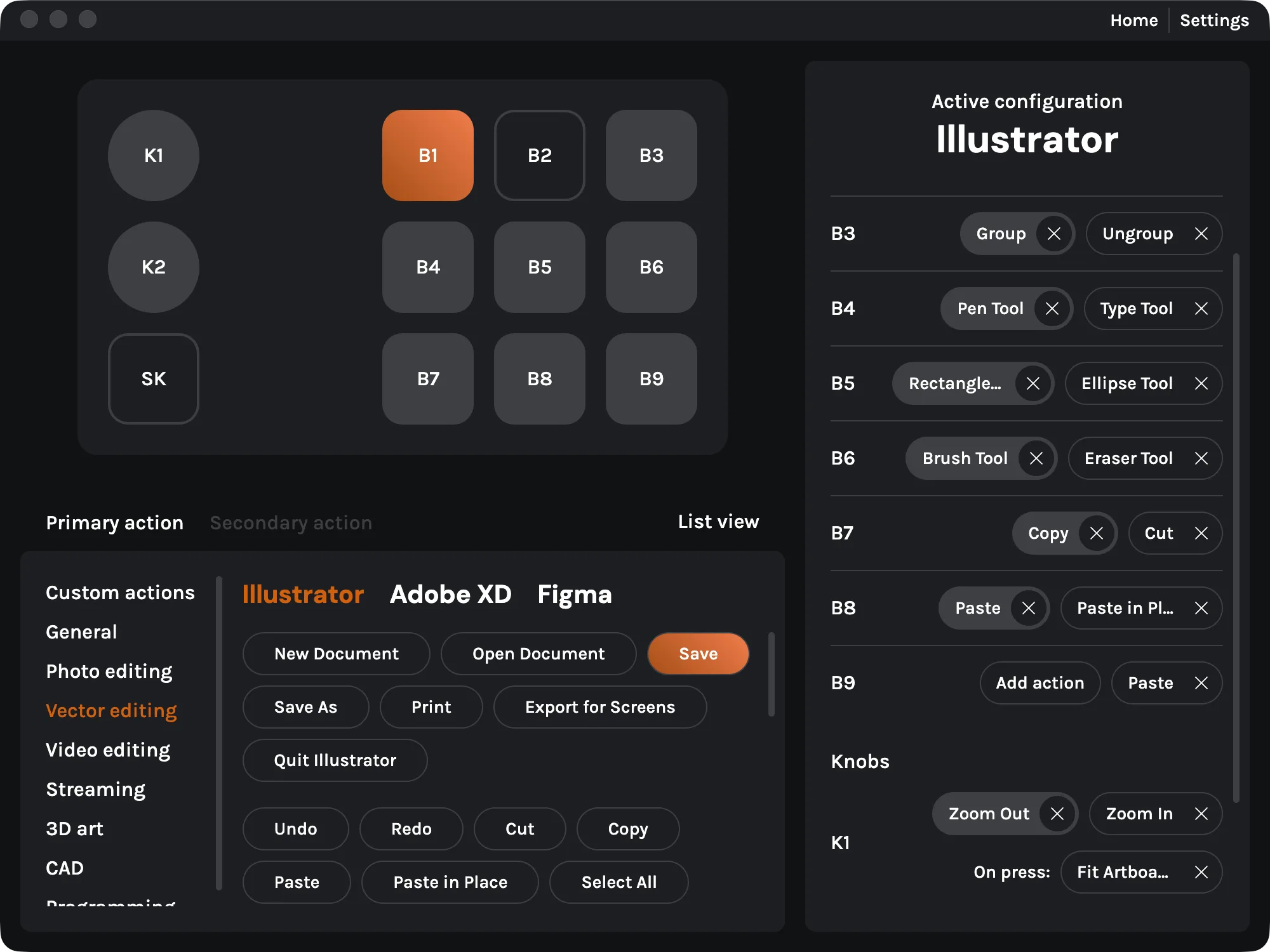 MK-01 configurator screen