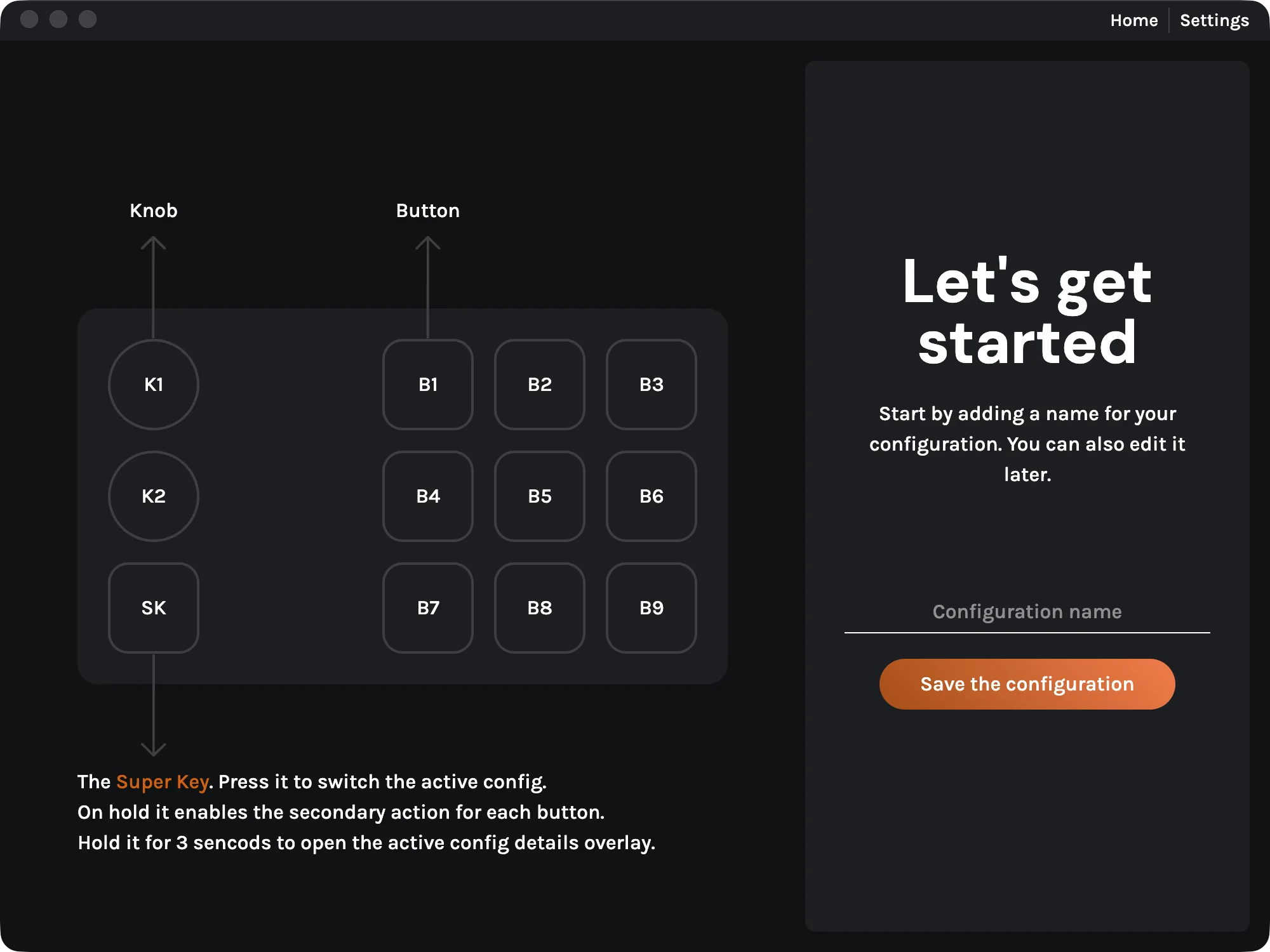 Device setup screen